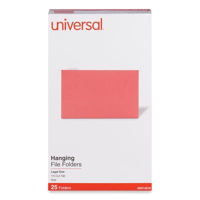 Universal Office Products 14218 Deluxe Bright Color Hanging File Folders, Legal Size, 1/5-Cut Tabs, Red, 25/Box - Box of 25