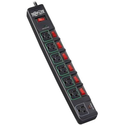 Tripp Lite TLP76MSGB Surge Protector, 7-Outlet, 6' Cord, 3-2/5