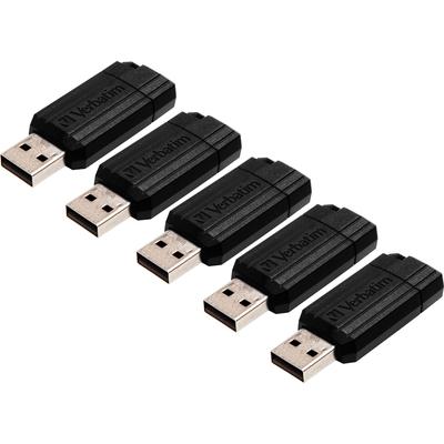 Verbatim 49063BD USB 2.0 Drive, Push-Pull Slide, 16GB, 5/Bundle, Black - Pack of 5