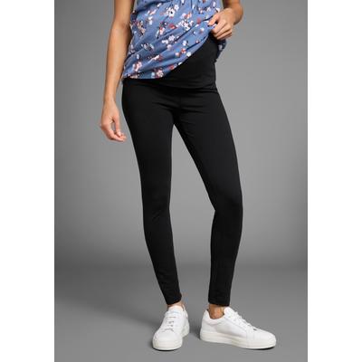 Umstandsleggings NEUN MONATE "Hose mit extrabreitem Umschlag, 2in1 Optik", Damen, Gr. 44/46, N-Gr, schwarz, Jersey, Obermaterial: 95% Baumwolle, 5% Elasthan, unifarben, Basic, eng lang, Hosen, Für Schwangerschaft und Stillzeit Image