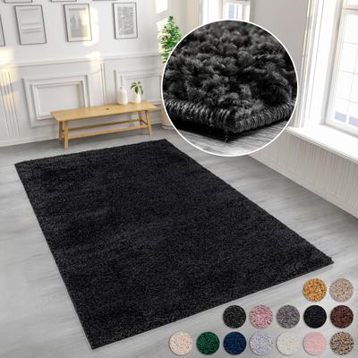 Hochflor-Teppich MY HOME "Viva" Gr. 2, schwarz, B:70cm H:45mm L:140cm, Kunstfaser, Teppiche, Uni Farben, einfarbig, besonders weich und kuschelig, Kundenliebling Image
