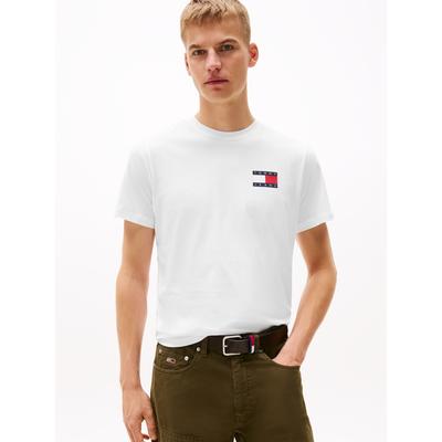 T-Shirt TOMMY JEANS "TJM SLIM ESSENTIAL FLAG TEE EXT", Herren, Gr. XXL, weiß, Single Jersey, Obermaterial: 100% Baumwolle, casual, slim fit normal, Rundhals, Kurzarm eingesetzt abgesteppte Kante, Shirts, Mit Rundhalsausschnitt Image