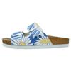 Pantolette DOGO "Stella Daisy Stripes Damen Sandalen/ Sandaletten / Female", Damen, Gr. 41, Normalschaft, blau, Lederimitat, Schuhe Schlappen Pantolette, Vegan