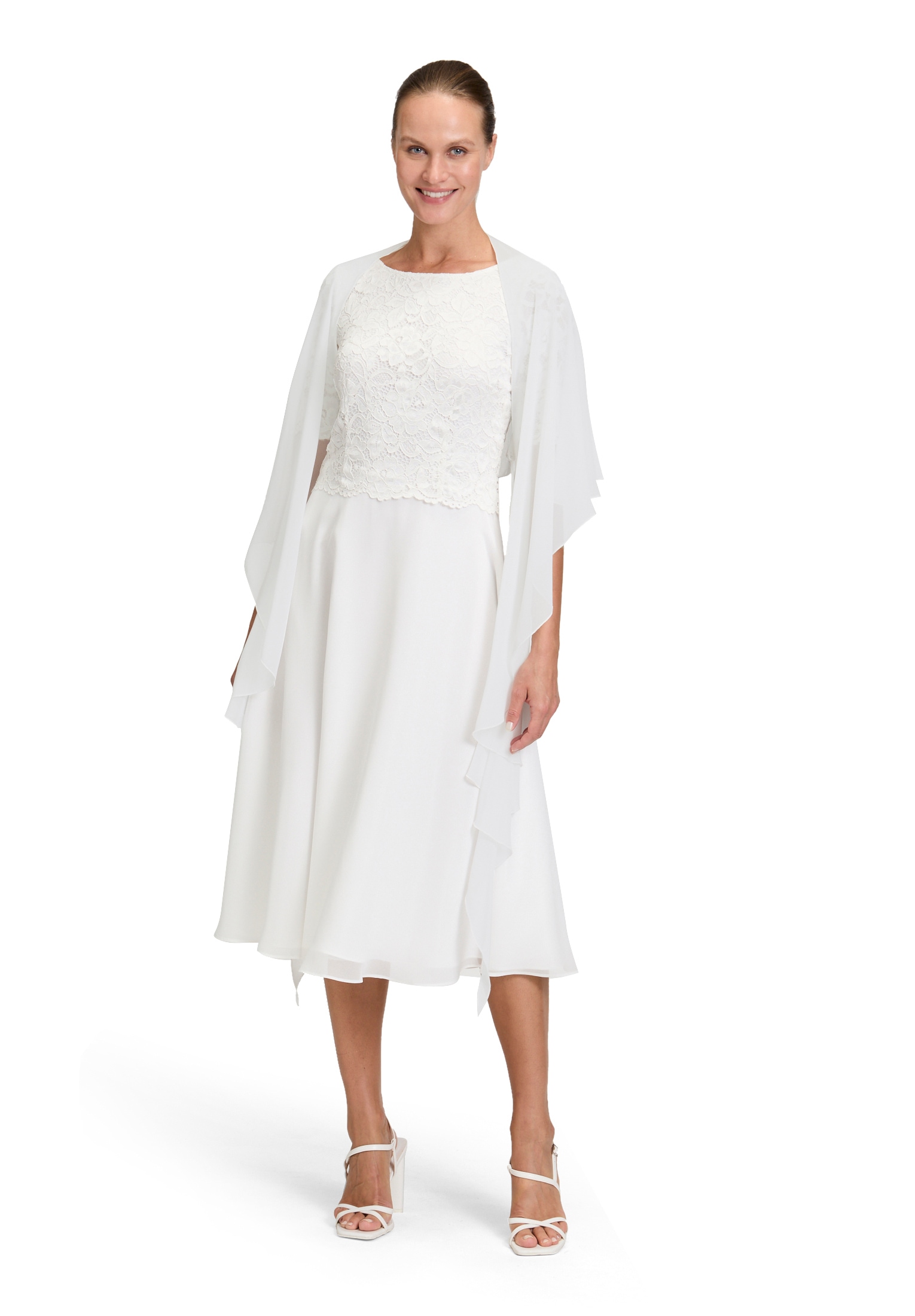 Multifunktionstuch VERA MONT "Damen mit Volant", Damen, Gr. S, rohweiß, Chiffon, Polyester, festlich, Modetücher Multifunktionstuch, Nahtführung