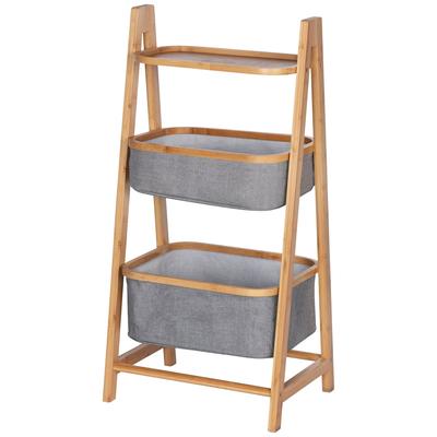 Wäschesortierer WENKO "Bahari", braun (braun, grau), B:44cm H:91cm T:34cm, Bambus, Wäschesammler, Bambus, 2 Körbe und 1 Ablage Image