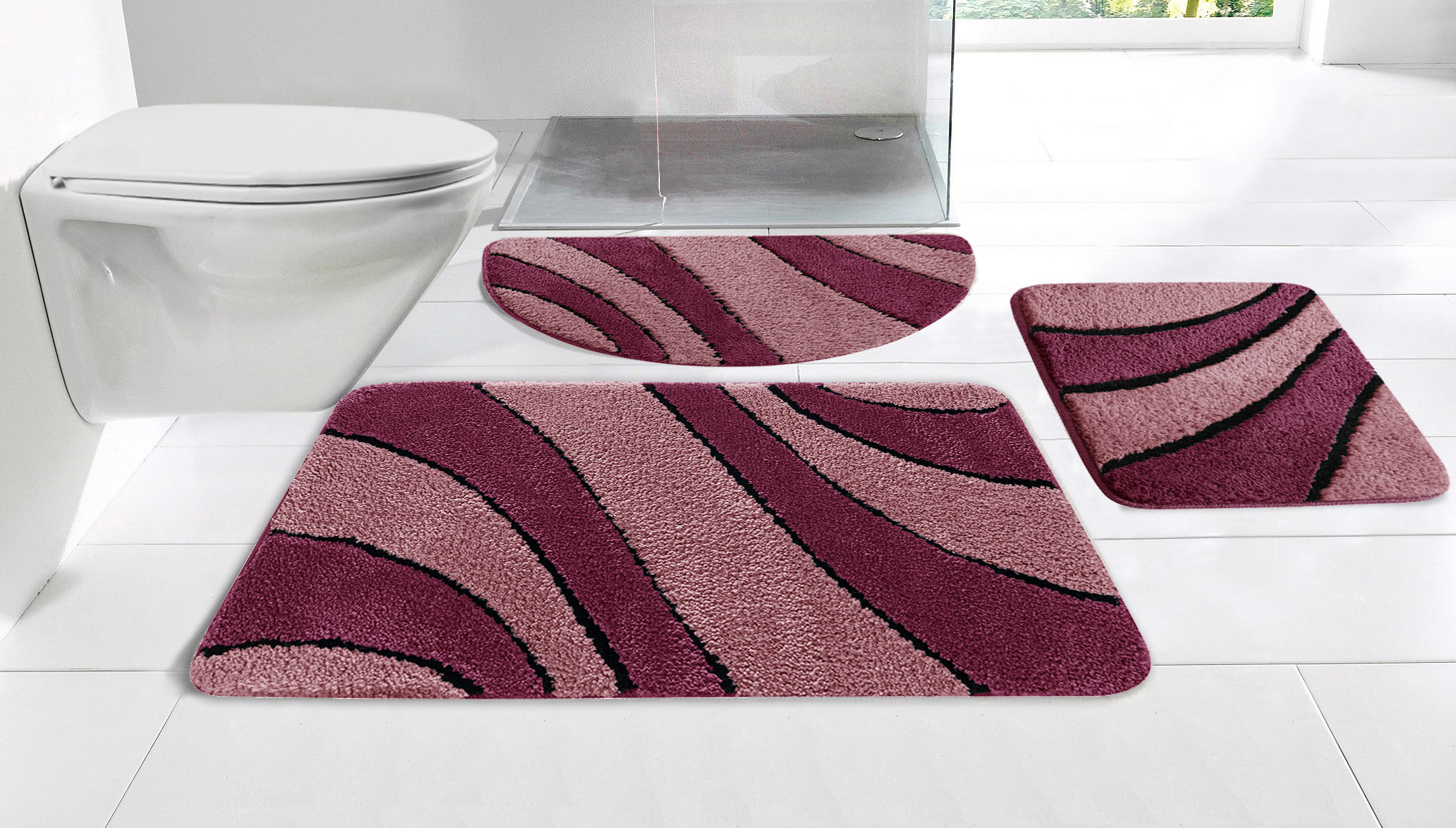 Badematte OTTO HOME "Anna, Badvorleger, Badezimmer Teppich" Gr. 4, rot (bordeaux, beere), H:16mm, Polyester, Badematten, Badematte, Badteppich, Hoch Tief Effekt, Modern, Weich, Wellen Image