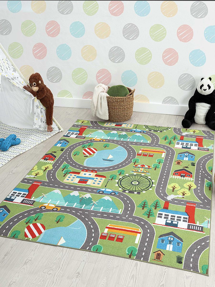 Teppich THE CARPET "Happy Life", grün, B:140cm H:4mm L:200cm, Polyester, Teppiche, Teppich, Life Kinderzimmer Teppich Spielteppich pflegeleicht