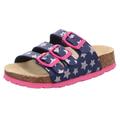 Hausschuh SUPERFIT "Fußbettpantolette WMS: Mittel", Kinder, Gr. 34, bunt (blau, pink sterne), Lederimitat, bedruckt, sportlich, Schuhe, Schlappen, Hausschuh mit allover Print, Größenschablone zum Download