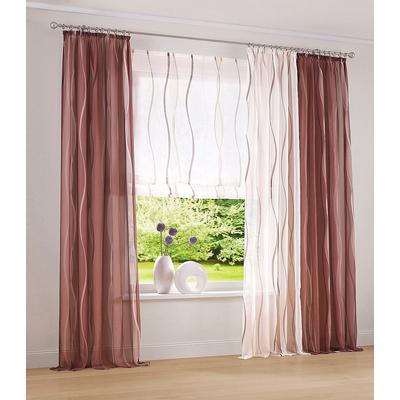 Gardine MY HOME "Dimona" Gr. 4, beige (creme, schoko), B:140cm H:245cm, Voile, Polyester, Gardinen, 2er-Set, Bestseller, Polyester, Wellen Image