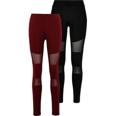 Leggings URBAN CLASSICS "Urban Classics Damen Ladies Tech Mesh Leggings 2-Pack", Damen, Gr. XS, US-Größen, rot (schwarz, port), 80% Polyimid, 20% Elasthan, unifarben, slim fit, Hosen Image