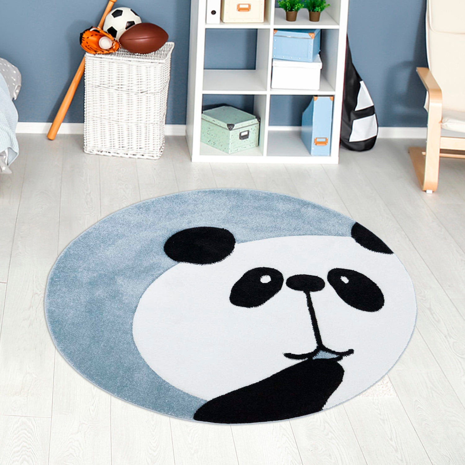 Kinderteppich CARPET CITY "Bueno Kids 1389" Gr. 10, blau, H:13mm Ø:160cm, Kunstfaser, Teppiche, Kinderteppich, Spielteppich, Panda-Bär, 3D-Effekt, Weicher Flor, Pflegeleicht