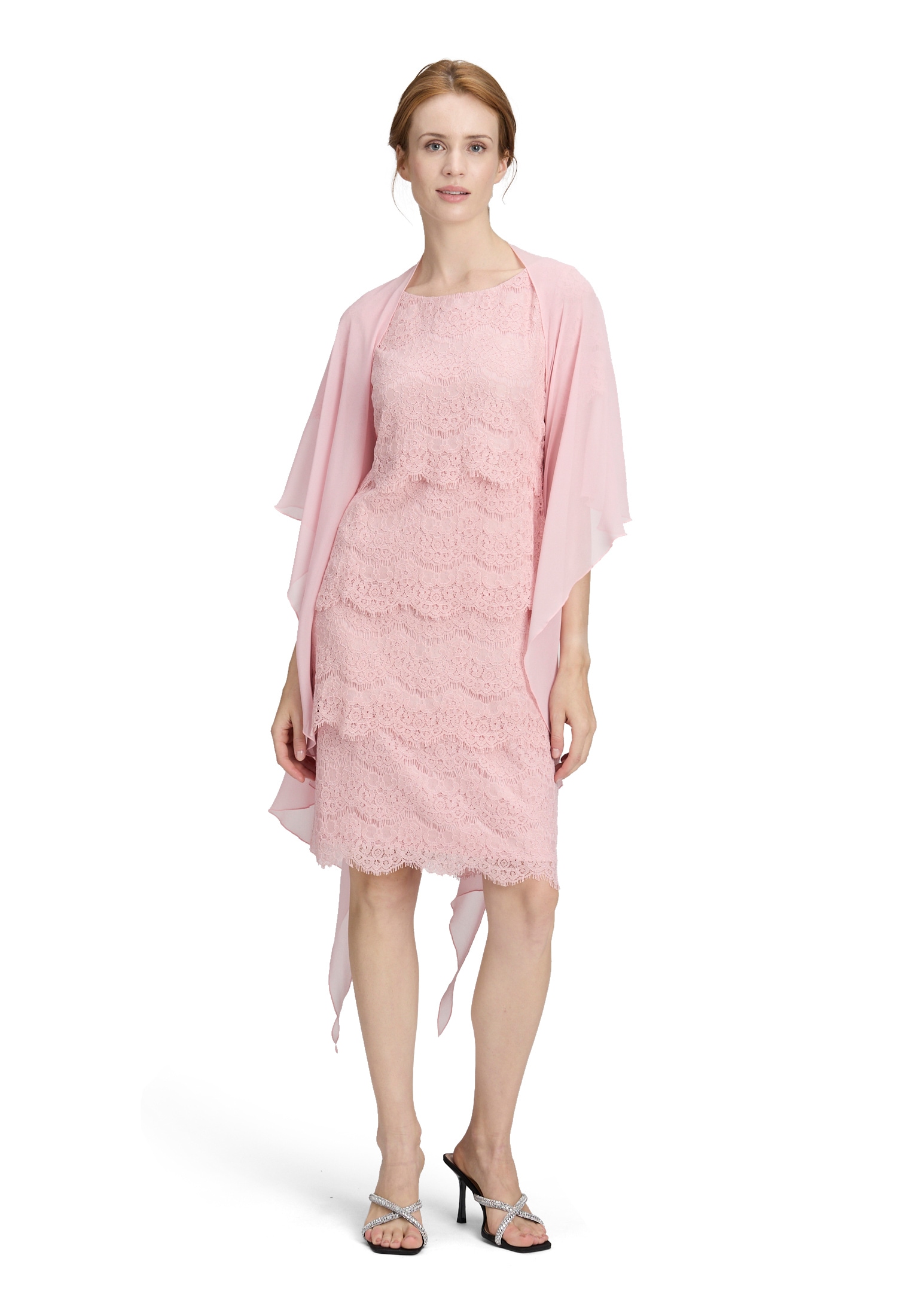 Multifunktionstuch VERA MONT "Damen mit Volant", Damen, Gr. S, rosa (foggy rose), Chiffon, Polyester, festlich, Modetücher Multifunktionstuch, Nahtführung