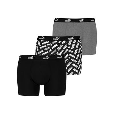 Boxer PUMA "MEN PROMO PRINT BOXER 3P", Herren, Gr. S, schwarz (schwarz combo), Obermaterial: 95% Baumwolle, 5% Elasthan, unifarben, gemustert, normal, Unterhosen, mit elastischem Webbund Image
