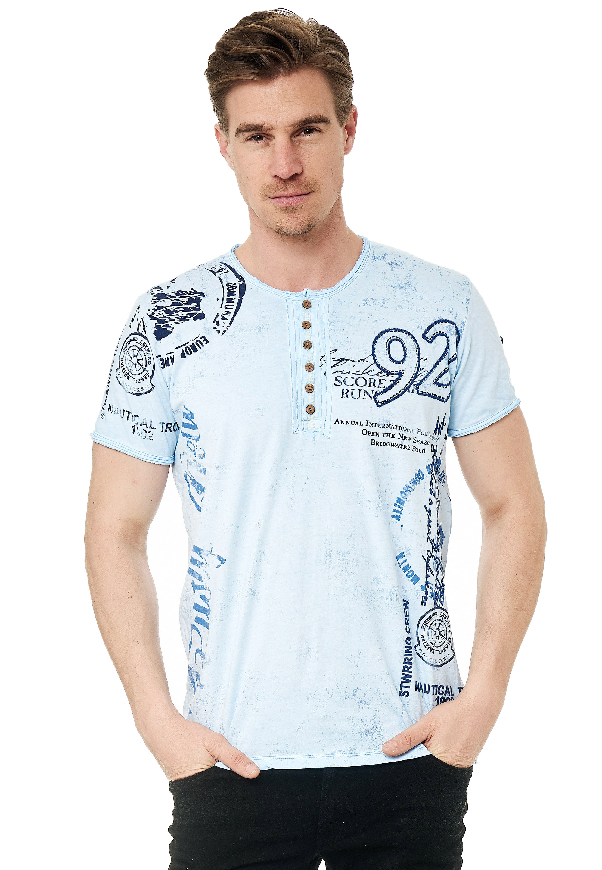 T-Shirt RUSTY NEAL, Herren, Gr. XXL, blau, 100% Baumwolle, bedruckt, normal, ohne Ausschnitt, Shirts, mit seitlichem Print Image