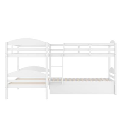 Twin L-Shaped Bunk bed with Trundle, Elegant Design Twin L-Shaped Bunk bed with Trundle