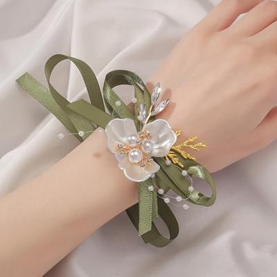 TEMU Elegant White Triangle Leaf & Beaded Wrist Corsage - Bridesmaids, Weddings, & Anniversaries