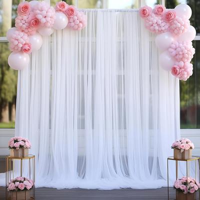 TEMU 2pcs Elegant White Sheer Curtains For Weddings, Showers & Birthday Parties - Photography Backdrop