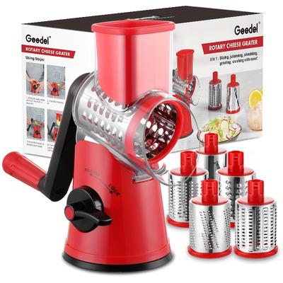 TEMU Rotary Cheese Grater Cheese - Upgraded 5-in-1 Cheese Grater With Handle And Strong Suction Base, Multi-purpose Vegetable Slicer Ice Shaver Nuts Grinder For Ice, Vegetables, Fruit, Nuts