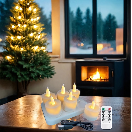 6 wiederaufladbare LED-Kerzen ohne Flamme – batteriebetriebene Votiv-Teelichter für Weihnachten, Valentinstag, Erntedankfest und als Hochzeitsdekoration zu Hause. Image