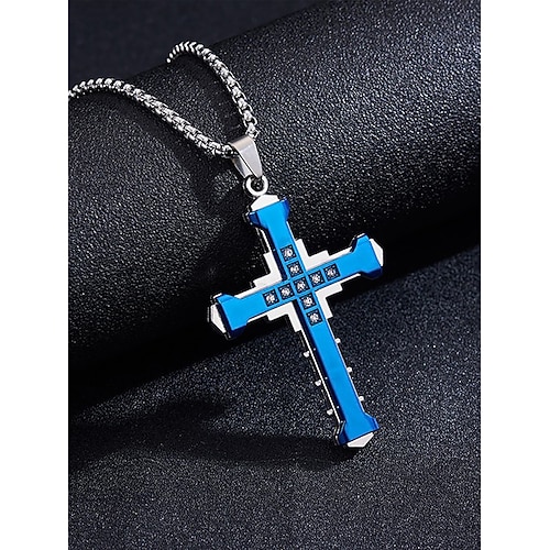 Silberne Kreuzhalskette für Herren mit Edelsteinakzenten – stilvoller religiöser Anhänger an robuster Kette für lässige und formelle Kleidung Image