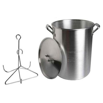 KingKooker 30 Quart Aluminum Turkey Pot with Rack & Hook - Silver 30qt