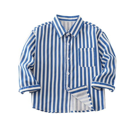 mgdxox Kids Boys Girls Lapel Sweatshirt Long Sleeve Button Tops 2024 Fall Clothes Casual Striped Blue 6 Years