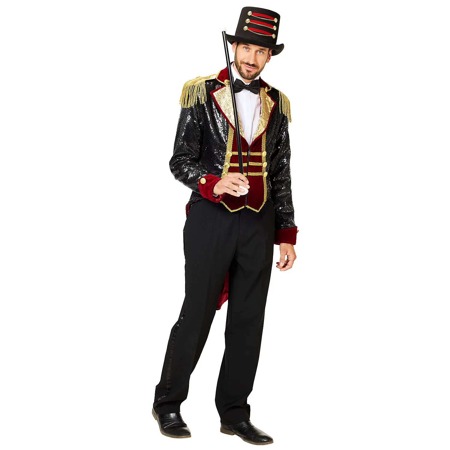Pailletten-Frack Zirkus für Herren, schwarz/rot