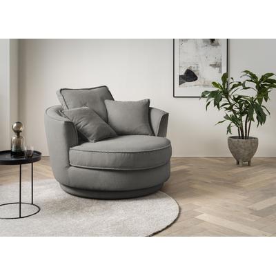 Drehsessel LEONIQUE "MAISIE, Love Seat XXL, Lese-Sessel BIG-", grau (mittelgrau), B:120cm H:86cm T:120cm, Sessel, Sessel in MEGA CORD u. Web-Velours, 360 Grad drehbar Image