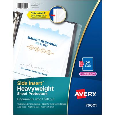 Avery 76001 Diamond Clear Side Insert Sheet Protectors, Acid Free, Pack of 25 - 1 Case of 25 AVE76001