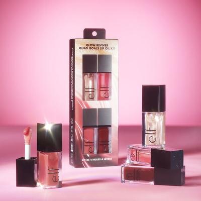 e.l.f. Cosmetics Glow Reviver Quad Goals Lip Oil Kit - Vegan and Cruelty-Free Makeup