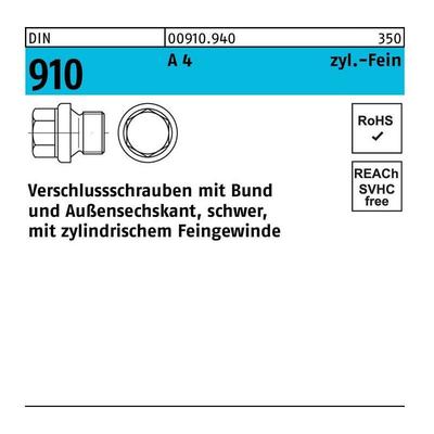 Verschlußschraube DIN 910 m.Bund/Außen-6-kant M 10 x 1 A 4