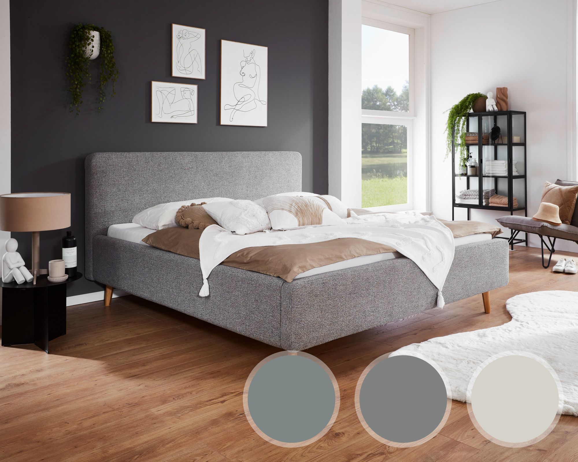 meise.möbel »Mattis« Polsterbett Webstoff mit Bettkasten 140x200 cm / türkis / mit Bettkasten