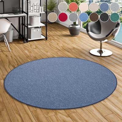Teppich MY HOME "Fortis, Schlinge, Made in Netherlands", blau (dunkelblau), H:5mm Ø:100cm, Kunstfaser, Teppiche, Uni Farben, gekettelt, strapazierfähig, Wohnzimmer Image