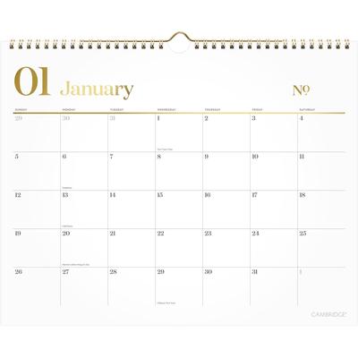 Cambridge WorkStyle Monthly Wall Calendar, 15 x 12, White/Gold Sheets, 12-Month (Jan to Dec): 2025 (AAG1606707)