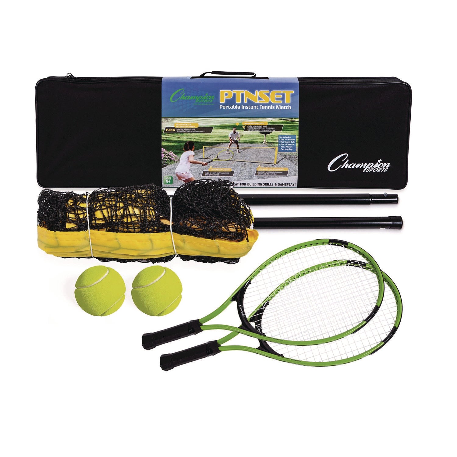Champion Sports Tennis Net Set with 2 Rackets and 2 Tennis Balls (CSIPTNSET)