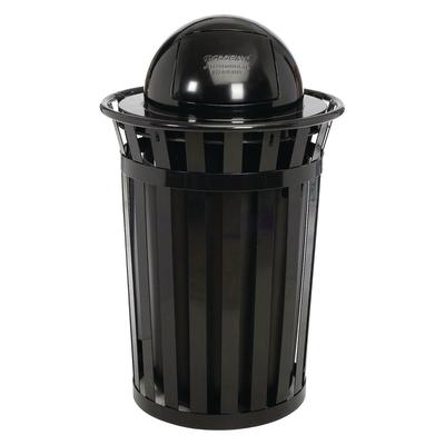 Global Industrial Outdoor Slatted Steel Trash Can, Dome Lid, 36 gal, Black (GBE261944BK)