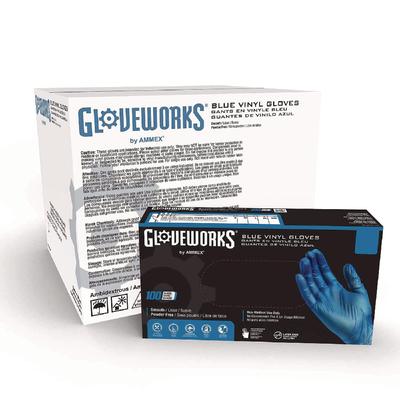 GloveWorks by AMMEX Industrial Vinyl Gloves, Powder-Free, 3 mil, Medium, Blue, 100 Gloves/Box, 10 Boxes/Carton (AXCIVBPF44100)