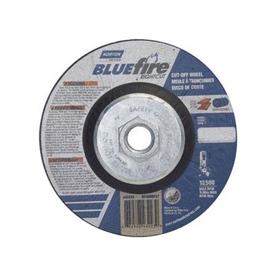 Norton Bluefire Type 27 RightCut Cutoff Wheel, 4-1/2 in dia, 1/16 in Thick, 5/8 in -11 Arbor, 36 Grit (547-66252843223)