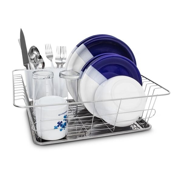 relaxdays Abtropfgestell mit Besteckkorb L Image