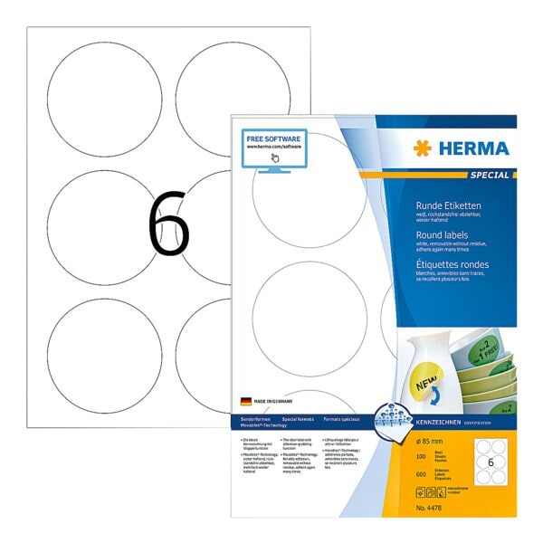 Herma 600er-Pack ablösbare Etiketten »4478« (100 Blatt) weiß
