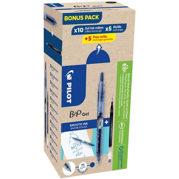 Pilot 10er-Pack Gelschreiber »Bottle 2 Pen« + 5 Gelschreiberminen blau