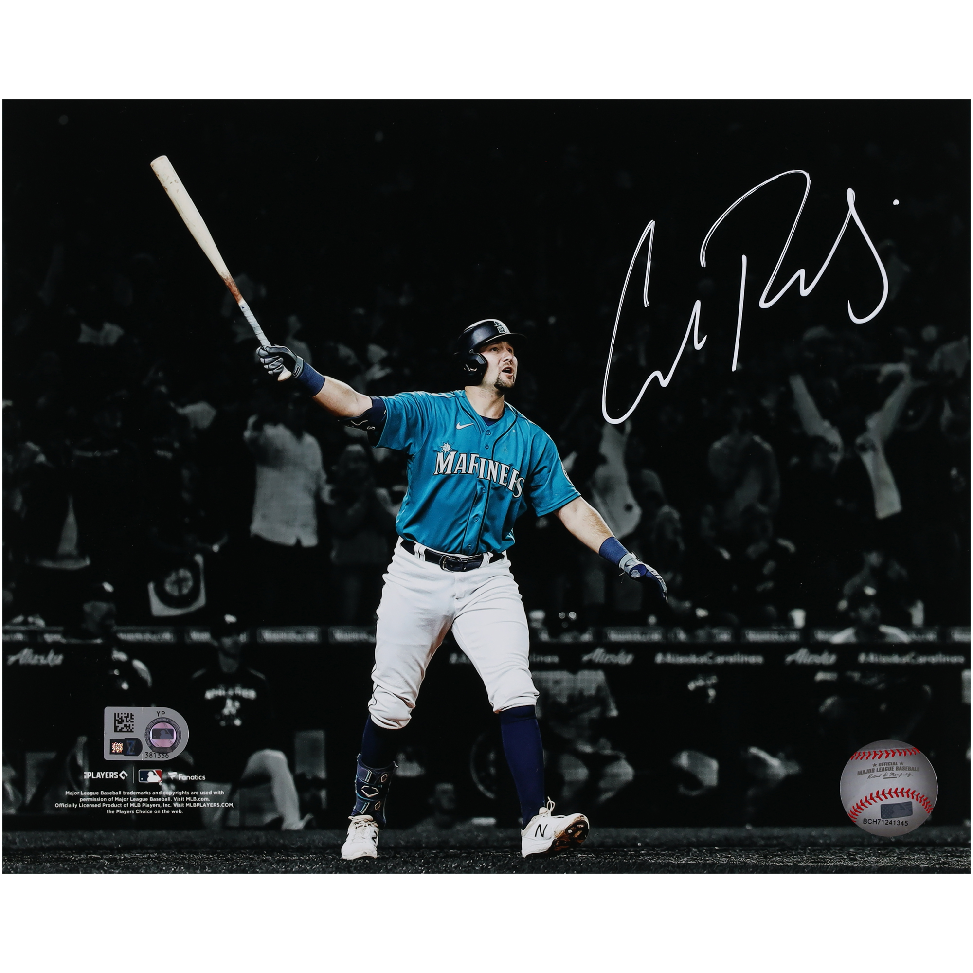 Von Cal Raleigh signiertes Foto „Home Run Spotlight for Playoffs“ der Seattle Mariners, 20,3 x 25,4 cm Image