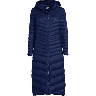 Wanderweight Down Ultralight Packable Hooded Maxi Coat, Women, size: 8, petite, Blue, Nylon/Down, by Lands' End