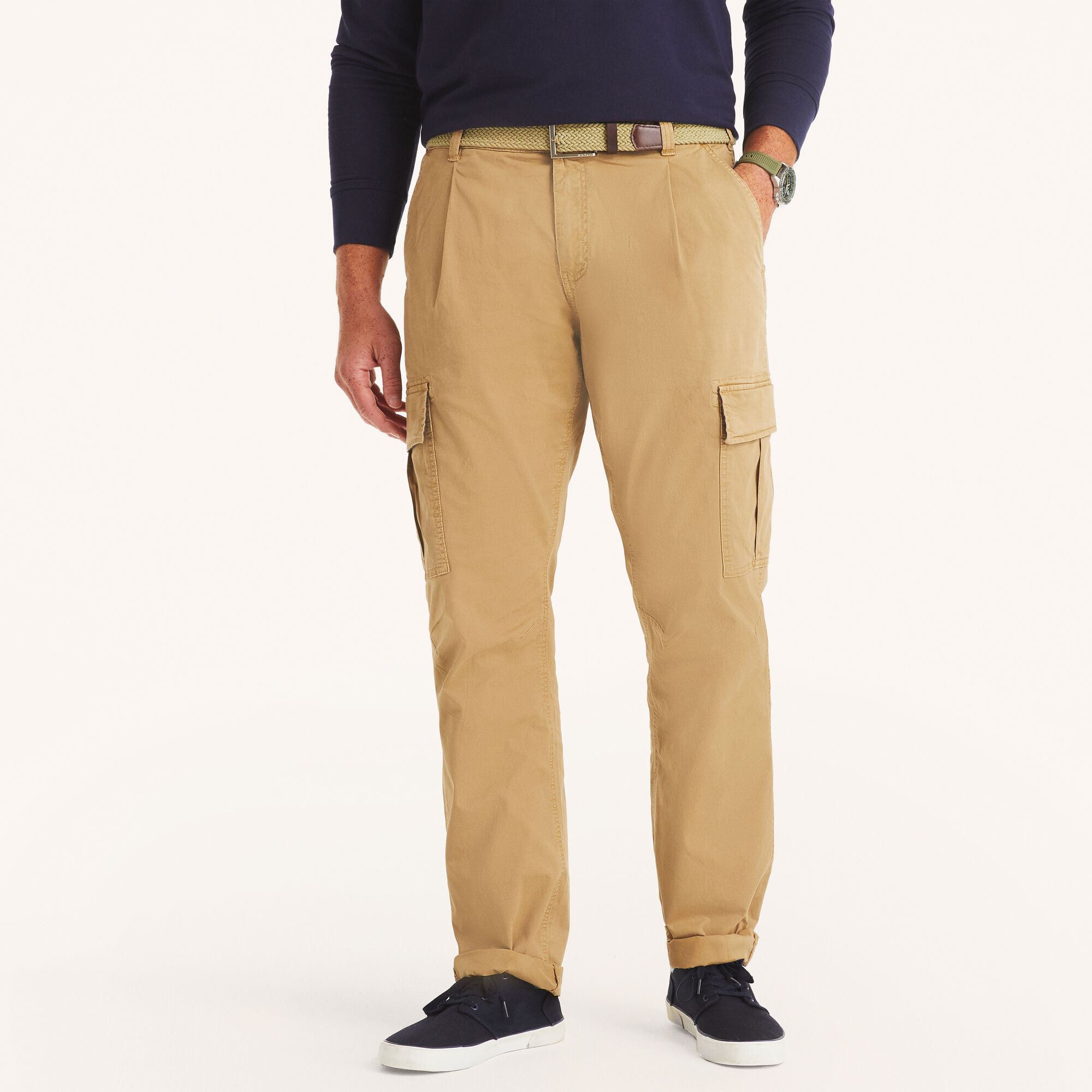 Nautica Men's Big & Tall Pleated Cargo Pant 210 (Dark Brown), 48x30