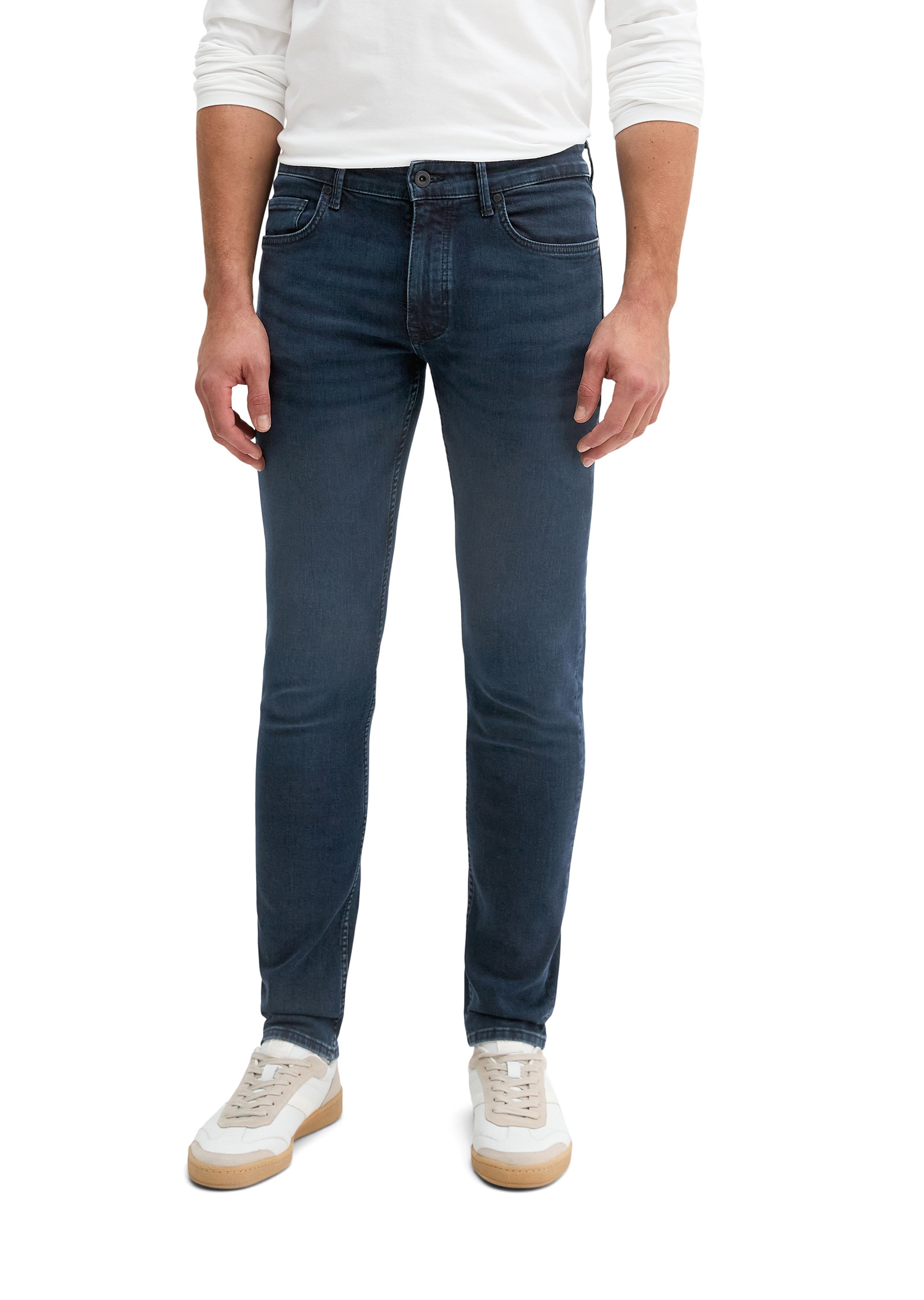 Straight-Jeans MARC O'POLO "aus hochwertigem Bio-Baumwoll-Mix", Herren, Gr. 29, Länge 30, blau (blau schwarz wash), Obermaterial: 99% Baumwolle, 1% Elasthan, unifarben, slim fit normal, Jeans Straight-Jeans