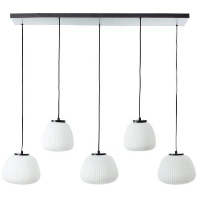 BRILLIANT Pendelleuchte "Kaizen", weiß (matt schwarz, weiß), B:125,00cm T:47,00cm, Lampen, 150 x 125 x 48 cm, 5 x E27, kürzbar, Riffelglas Image