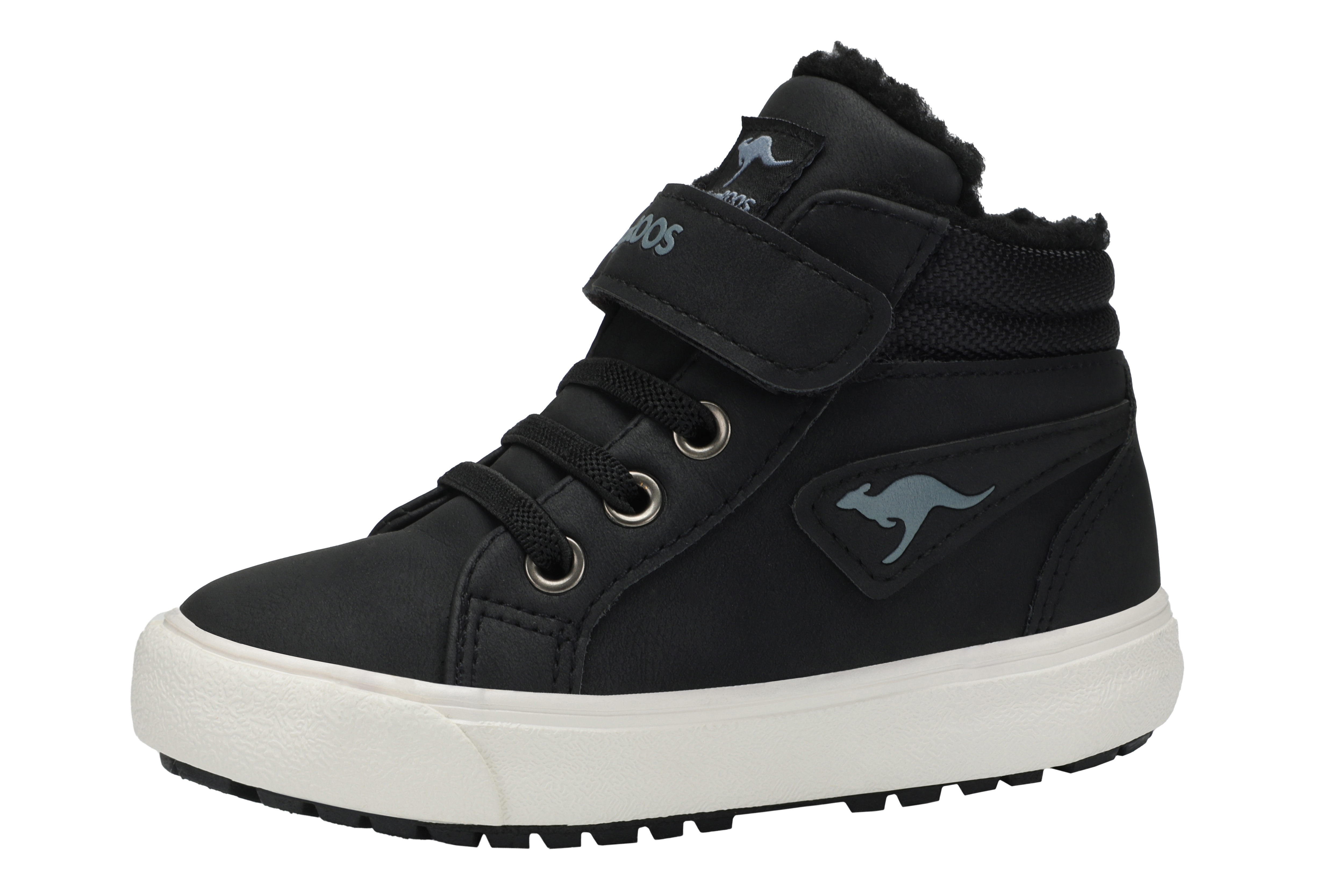 Sneaker KANGAROOS "Kavu III", Mädchen, Gr. 22, schwarz (jet schwarz, steel grau), Synthetik, Schuhe Sneaker, Warmfutter, Reißverschluss,Winterschuhe, Schnürboots, Sneakerboots
