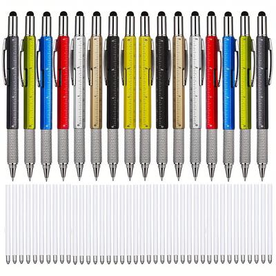TEMU 16pcs Men's Gift Pen 6-in-1 Multifunctional Tool Pen With Screwdriver, Ruler, Level, Ballpoint Pen, Refill, And 40 Replacement Refills Image