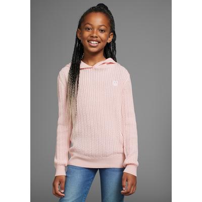 Kapuzenpullover DELMAO "Zopf-Strickpullover aus Feinstrick", Mädchen, Gr. 176/182, rosa, Strick, Obermaterial: 50% Baumwolle, 50% Polyacryl, Zopfmuster, modisch, Basic hüftbedeckend, Langarm, Pullover, aus weichem Strick für Mädchen Image