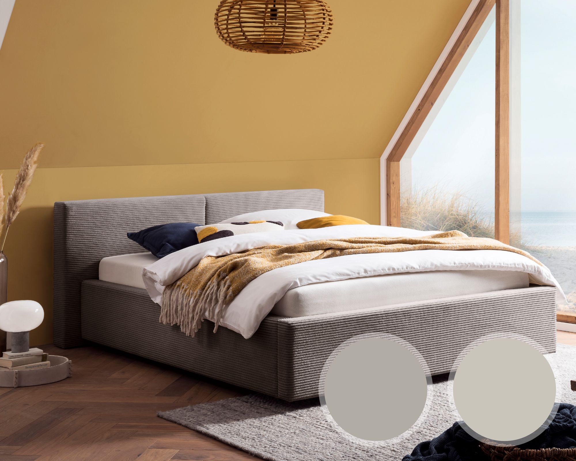 meise.möbel »Cube« Polsterbett Cord mit Bettkasten 180x200 cm / beige / mit Bettkasten / mit Matratze / Härtegrad H2/H3